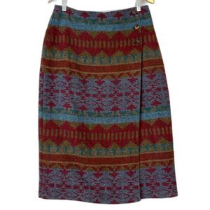 Vintage David Hollis Aztec Print Wool Wrap Midi Skirt Womens 14 Southwestern 90s